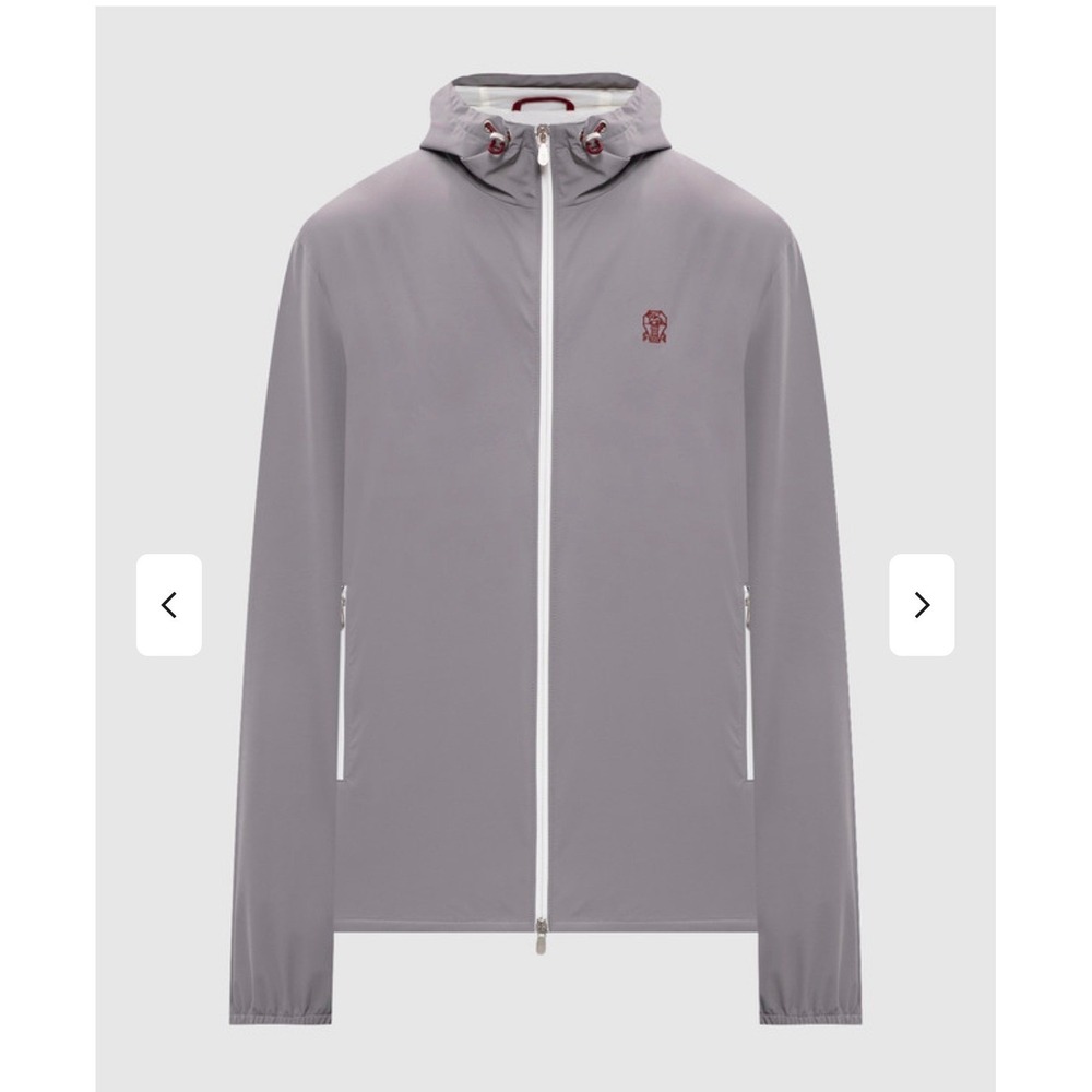 Brunello Cucinelli Mens Grey Hooded Windbreaker Jacket Full Zip 3900$ Luxury